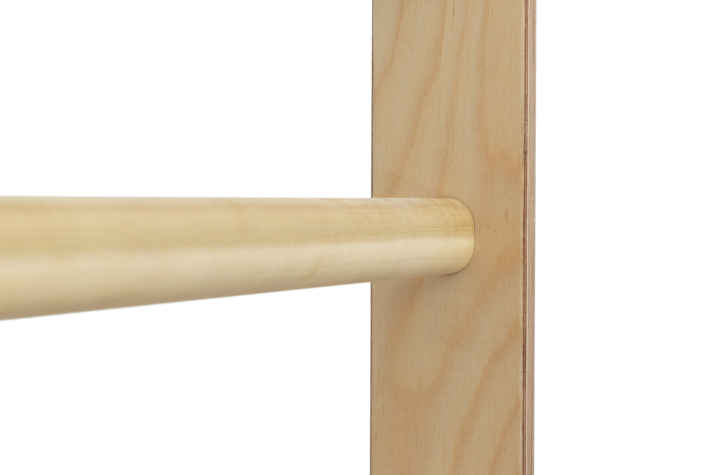 Schroth Method Swedish Wall Bar for Scoliosis Therapy: Oval hardwood dowel close up.