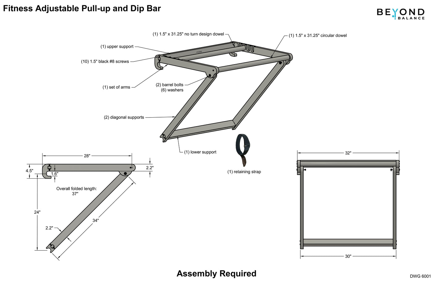 Adjustable Pull-Up and Dip Bar (for Swedish Ladder Stall Bars)