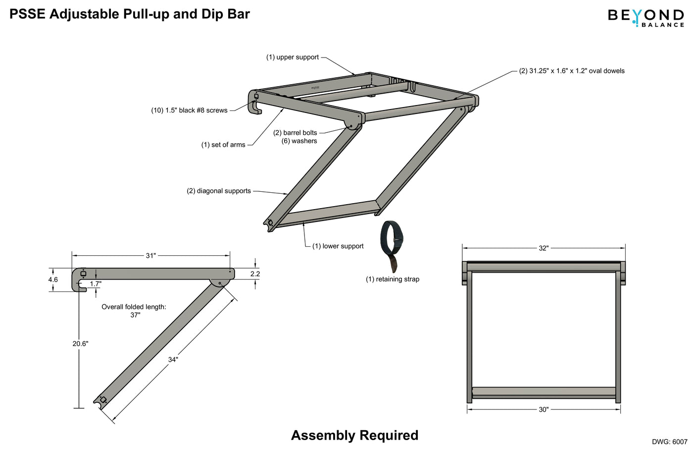 Adjustable Pull-Up and Dip Bar (for Swedish Ladder Stall Bars)