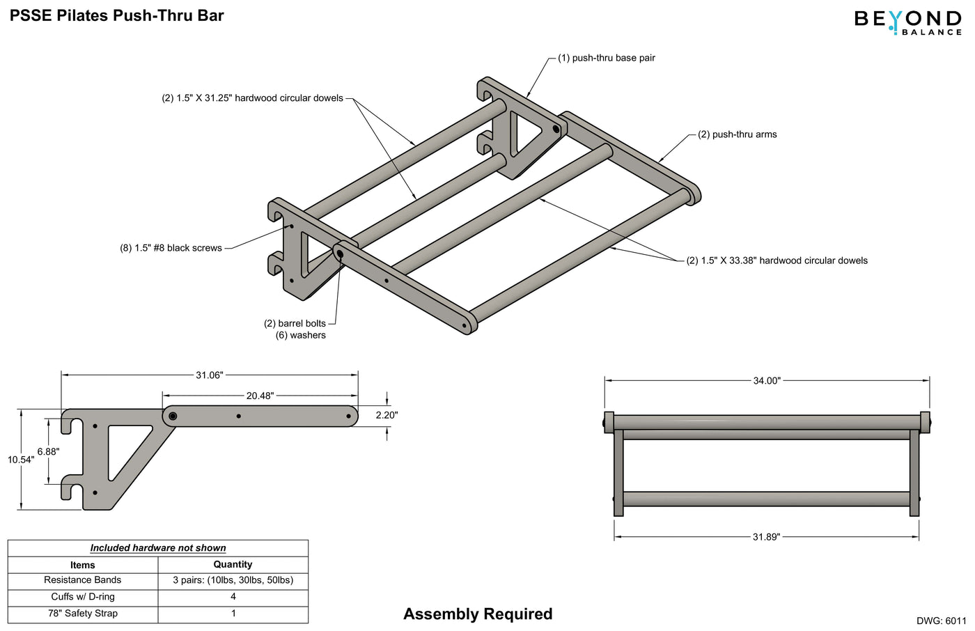 Pilates Push-Thru Bar Accessory for Stall Bars