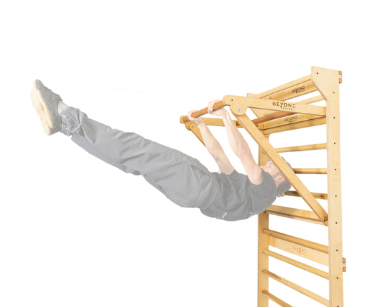 Pull-up bar attached in a top location with athlete performing front lever.